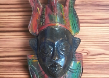 ARM-AFRICAN HANDCRAFT REDDISH GREEN BAKOTA MASK FROM GHANA